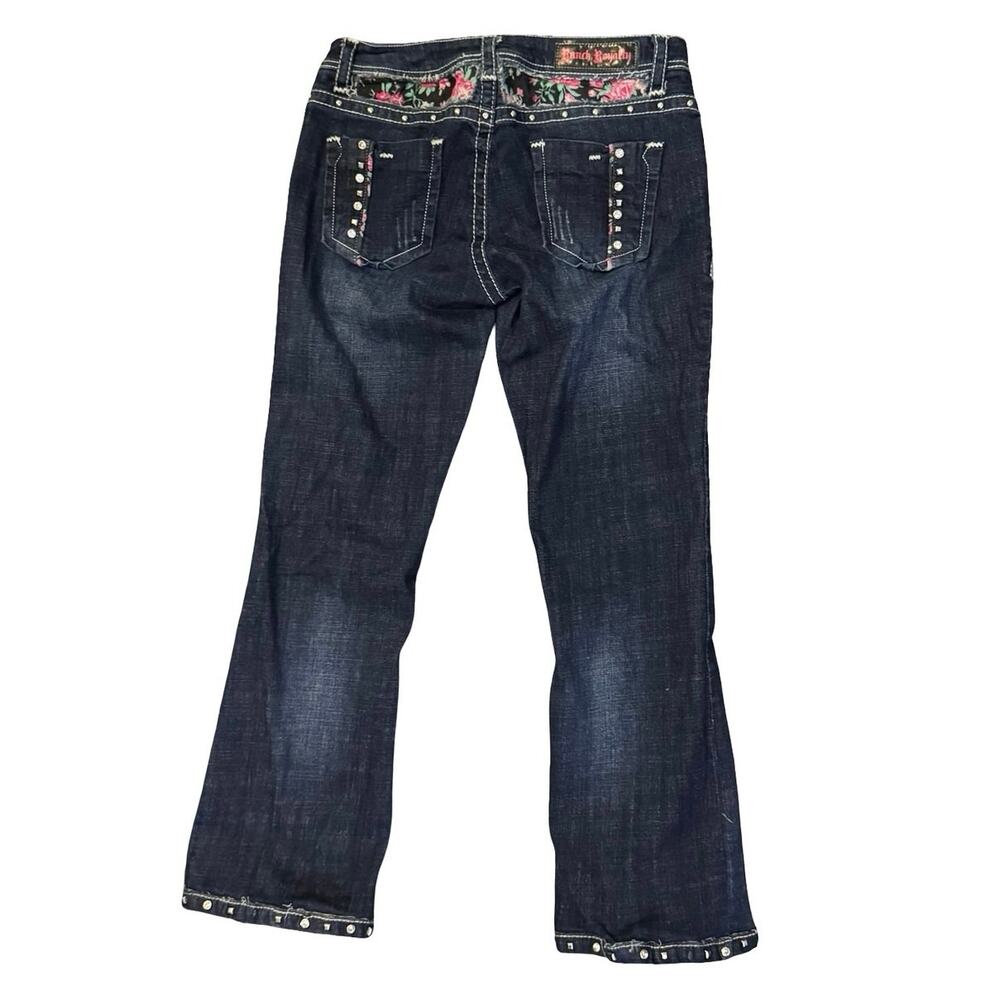 Ranch Royalty Floral Jeans Western Juniors Sz 9 heavy stitch studded dark denim